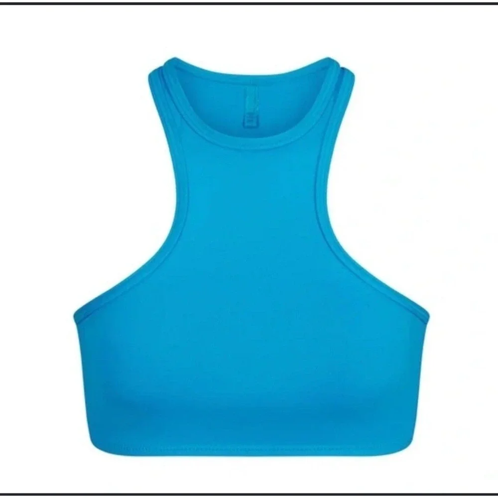 SKIMS Recycled Swim High Neck Racerback Top M & Micro Tanga Bottom L Turquoise